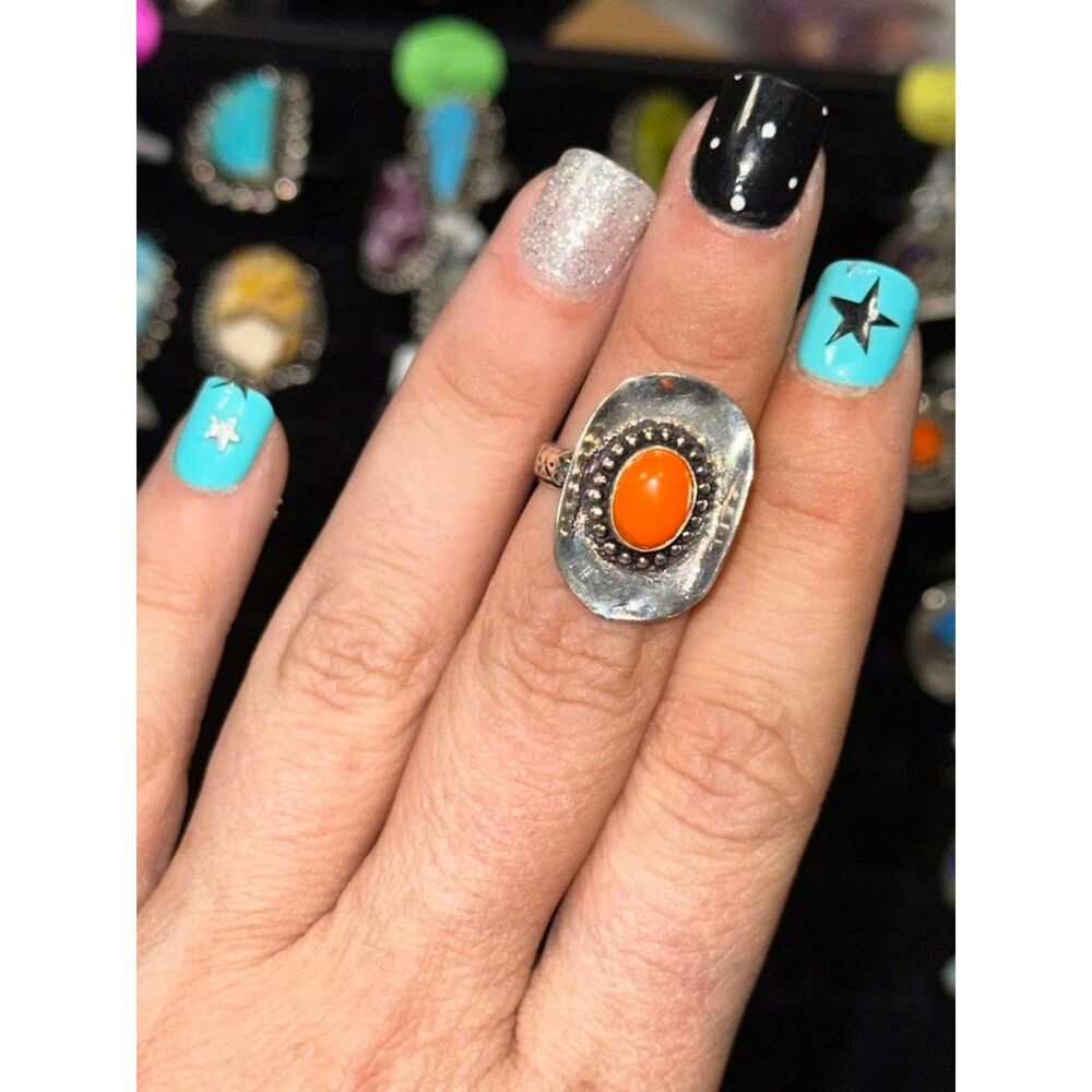 Orange Cowboy Hat Sterling Overlay Ring Size 6